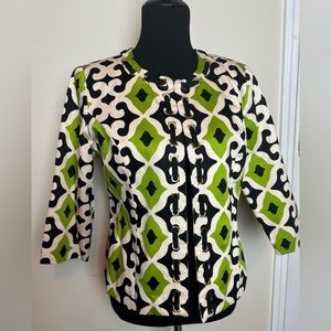 Susan Bristol Blue/Green Ikat Print 3/4 Sleeve Blazer Sz M